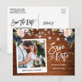 Instant Photo Roze Blauw Bloemen Hout Bewaar de da Briefkaart (Voorkant / Achterkant)