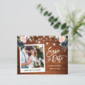 Instant Photo Roze Blauw Bloemen Hout Bewaar de da Briefkaart (Staand voorkant)