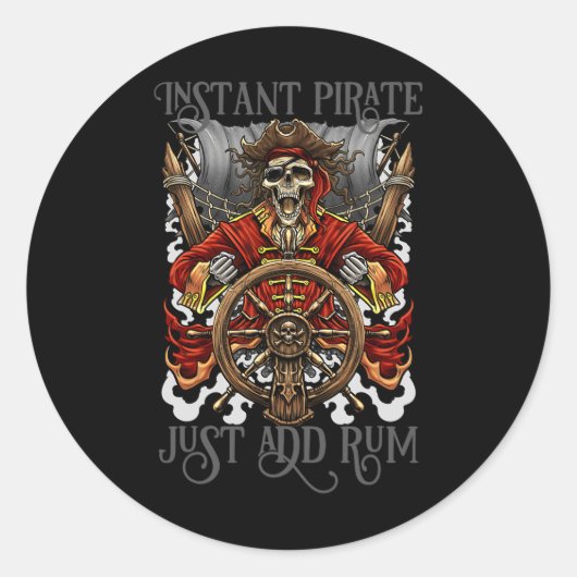 Instant Pirate Voeg Rum Halloween Cruise Pirat Ronde Sticker (Voorkant)