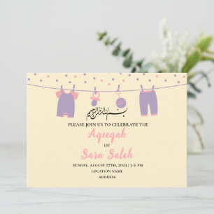 Instant schattig geel Aqiqah meisje uitnodiging Ka