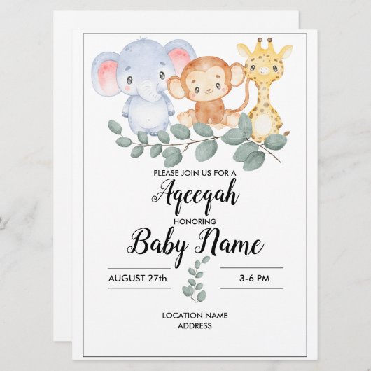 Instant Woodland Aqeeqah Aqiqah Nodig Kaart uit (Voorkant / Achterkant)