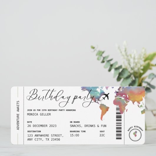 Instapass Reis Thema Verjaardagsfeestje Kaart (Staand voorkant)