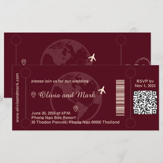 Instapass RSVP-kaart – Burgundy & Champagne (Voorkant / Achterkant)