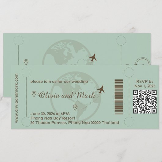 Instapass RSVP-kaart – Sage & Beige Kaart (Voorkant / Achterkant)