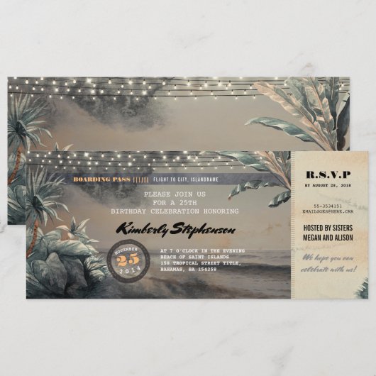 Instapass Strand Lichten Verjaardagsfeest Ticket Kaart (Voorkant / Achterkant)
