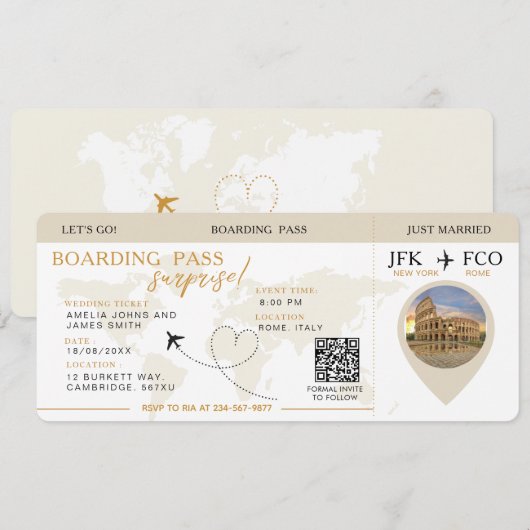 Instapass Verrassingsvliegticket bruiloft Kaart (Voorkant / Achterkant)