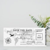 Instapassagie wereldkaart ticket save the date (Staand voorkant)