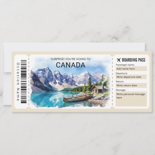 Instapbare Canada Reis Boarding Pass Ticket Kaart (Voorkant)