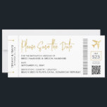 Instapkaart Bestemming Trouwdag Elegant Goud Save The Date<br><div class="desc">Chique Elegante en Moderne Boarding Pass Save the Date Kaart voor een Bestemminghuwelijk overal ter wereld met een luxe nep gouden vliegtuig met een logo met een hart in het midden en authentieke details zoals een barcode, stoeltoewijzing en een QR-code die je kunt koppelen aan je eigen trouwwebsite. Informatie over...</div>