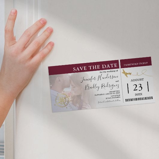 instapkaart | Burgundy Save the Date Photo Magnetische Uitnodiging