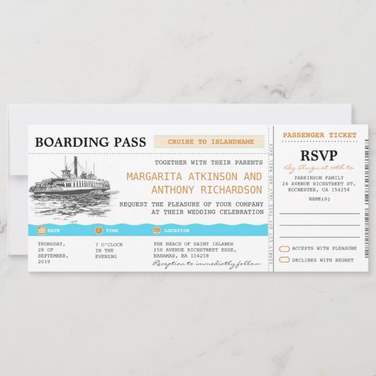 instapkaart cruiseuitnodigingen met RSVP Kaart (Voorkant)