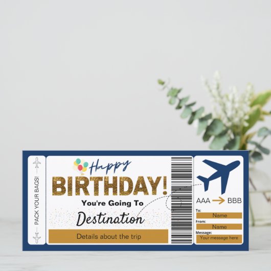 Instapkaart Happy Birthday Ticket (Staand voorkant)