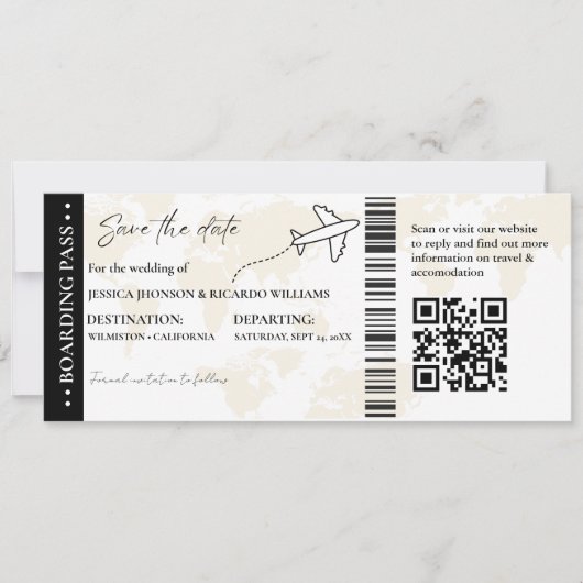 Instapkaart Minimalistische save the date ticket (Voorkant)