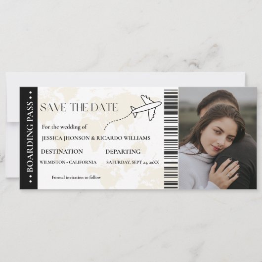 Instapkaart monogram bewaar de datum ticket save the date (Voorkant)