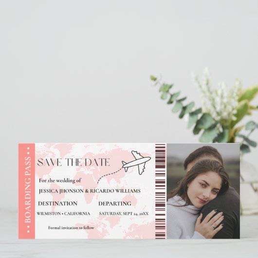 Instapkaart monogram save the date ticket (Staand voorkant)