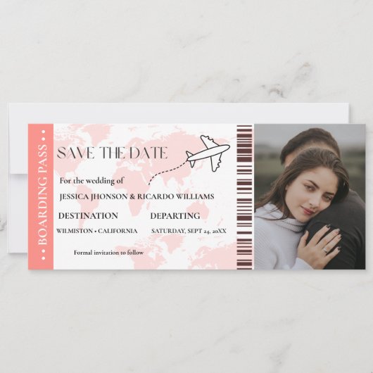 Instapkaart monogram save the date ticket (Voorkant)