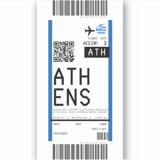 Instapkaart naar Athene (ATH) Sticker (Voorkant)