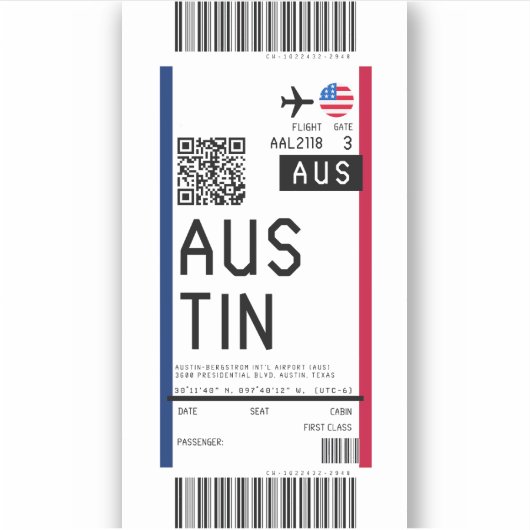 Instapkaart naar Austin (AUS) Sticker (Voorkant)