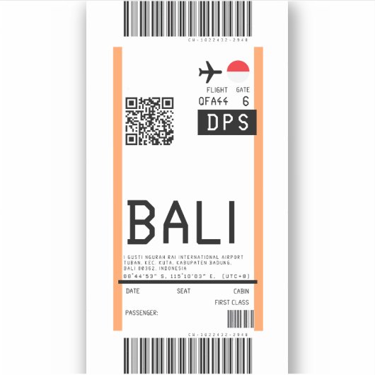 Instapkaart naar Bali (DPS) Sticker (Voorkant)