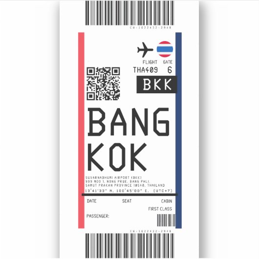 Instapkaart naar Bangkok (BKK) Sticker (Voorkant)