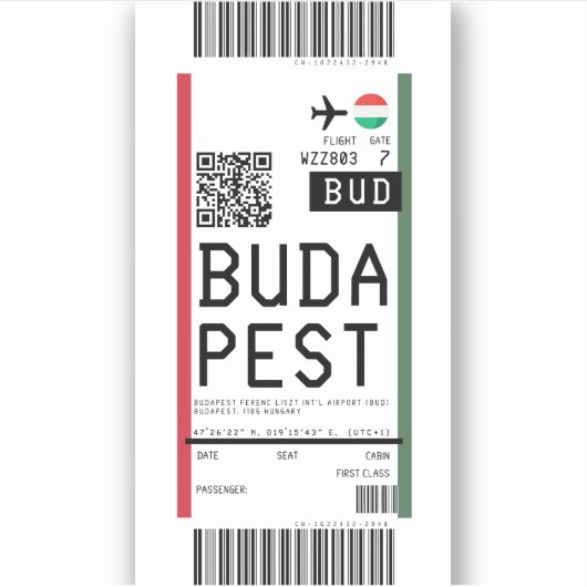 Instapkaart naar Boedapest (BUD) Sticker (Voorkant)