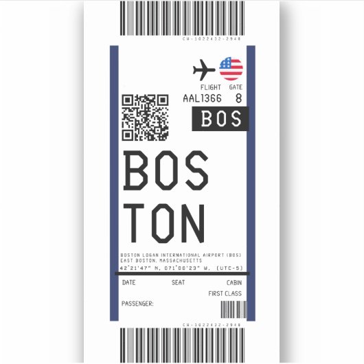 Instapkaart naar Boston (BOS) Sticker (Voorkant)