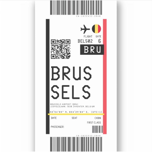 Instapkaart naar Brussel (BRU) Sticker (Voorkant)