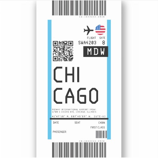 Instapkaart naar Chicago (MDW) Sticker (Voorkant)