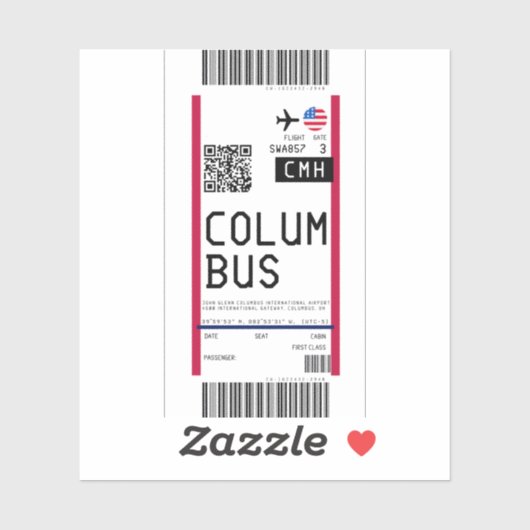 Instapkaart naar Columbus (CMH) Sticker (Vel)