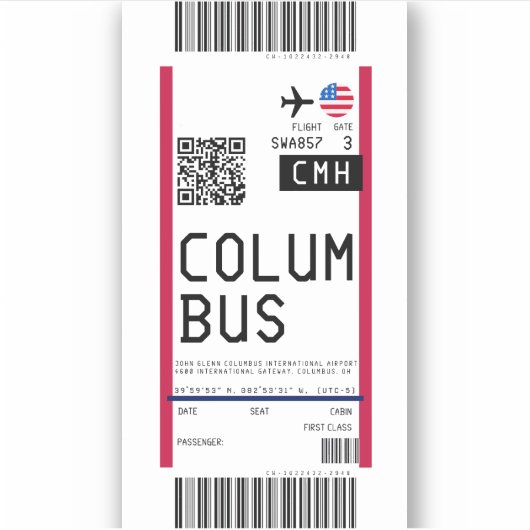 Instapkaart naar Columbus (CMH) Sticker (Voorkant)