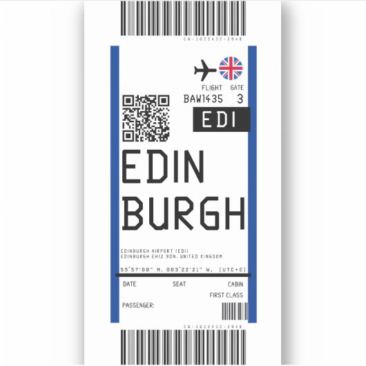 Instapkaart naar Edinburgh (EDI) Sticker (Voorkant)