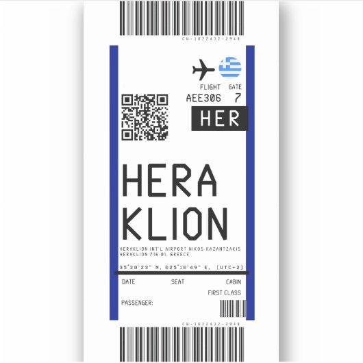 Instapkaart naar Heraklion (HER) Sticker (Voorkant)