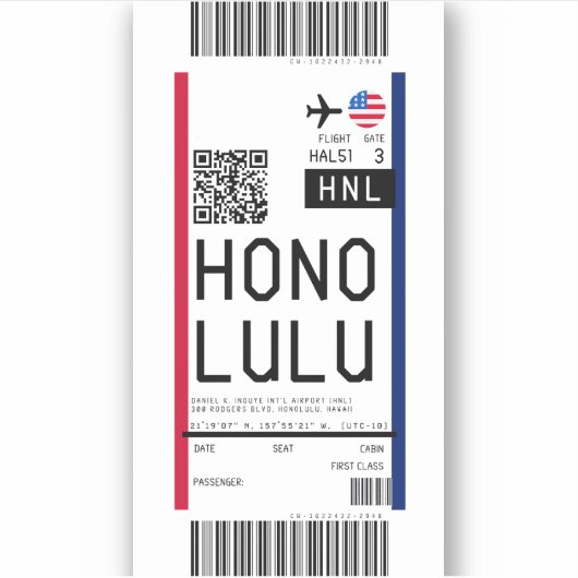 Instapkaart naar Honolulu (HNL) Sticker (Voorkant)