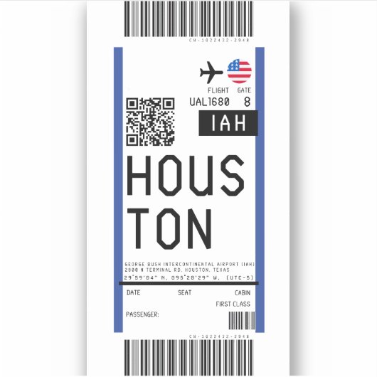 Instapkaart naar Houston (IAH) Sticker (Voorkant)