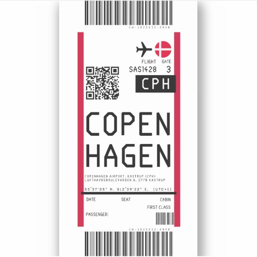 Instapkaart naar Kopenhagen (CPH) Sticker (Voorkant)