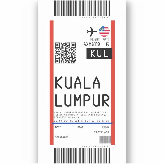 Instapkaart naar Kuala Lumpur (KUL) Sticker (Voorkant)