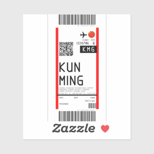 Instapkaart naar Kunming (KMG) Sticker (Vel)