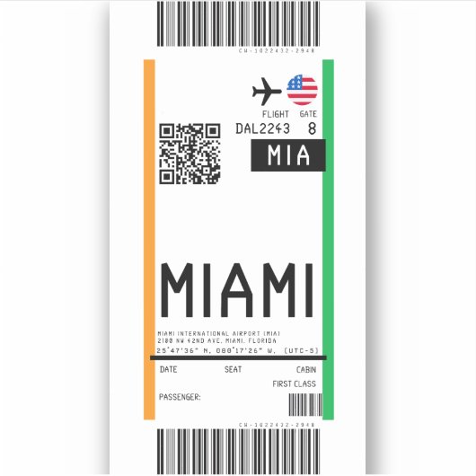 Instapkaart naar Miami (MIA) Sticker (Voorkant)