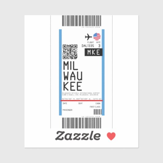 Instapkaart naar Milwaukee (MKE) Sticker (Vel)
