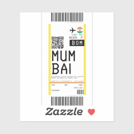 Instapkaart naar Mumbai (BOM) Sticker (Vel)