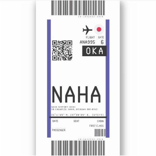 Instapkaart naar Naha Okinawa (OKA) Sticker (Voorkant)