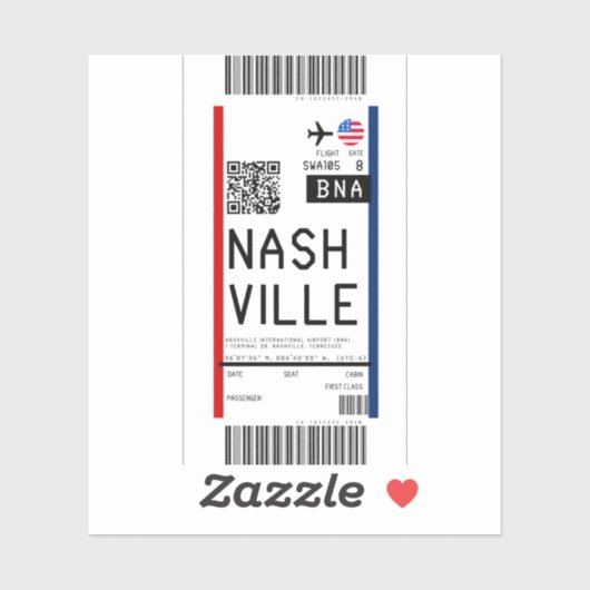 Instapkaart naar Nashville (BNA) Sticker (Vel)