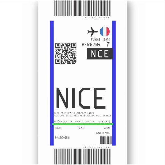 Instapkaart naar Nice (NCE) Sticker (Voorkant)