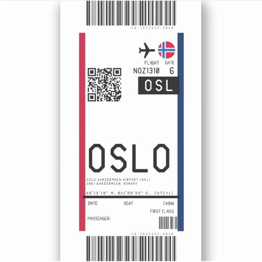 Instapkaart naar Oslo (OSL) Sticker (Voorkant)