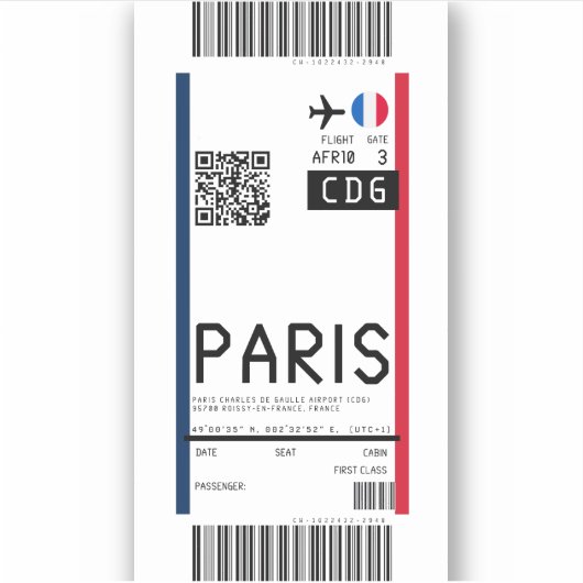 Instapkaart naar Parijs (CDG) Sticker (Voorkant)