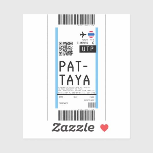 Instapkaart naar Pattaya Thailand (UTP) Sticker (Vel)