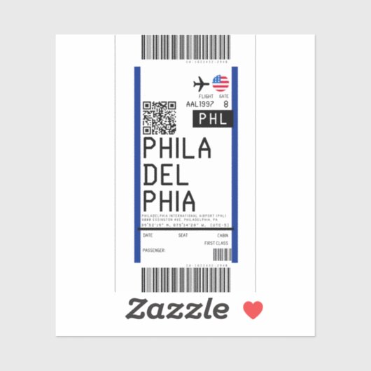 Instapkaart naar Philadelphia (PHL) Sticker (Vel)