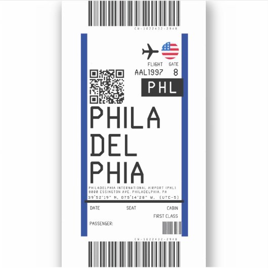 Instapkaart naar Philadelphia (PHL) Sticker (Voorkant)