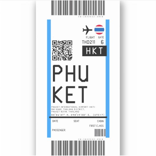 Instapkaart naar Phuket (HKT) Sticker (Voorkant)