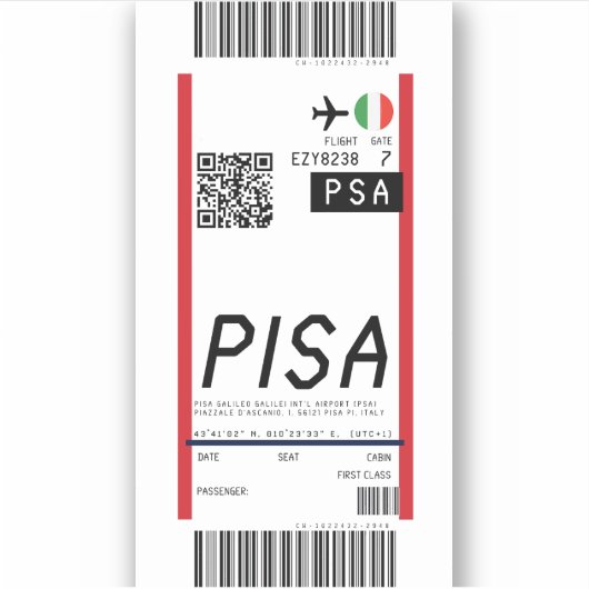 Instapkaart naar Pisa (PSA) Sticker (Voorkant)